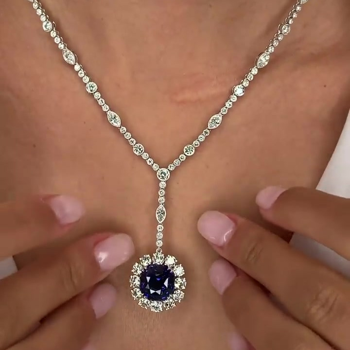 Round&Oval Cut Purple Sapphire Necklace