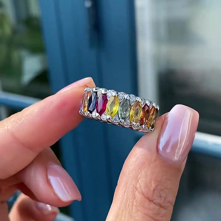 7ct Marquise Cut Rainbow Sapphire Eternity Ring