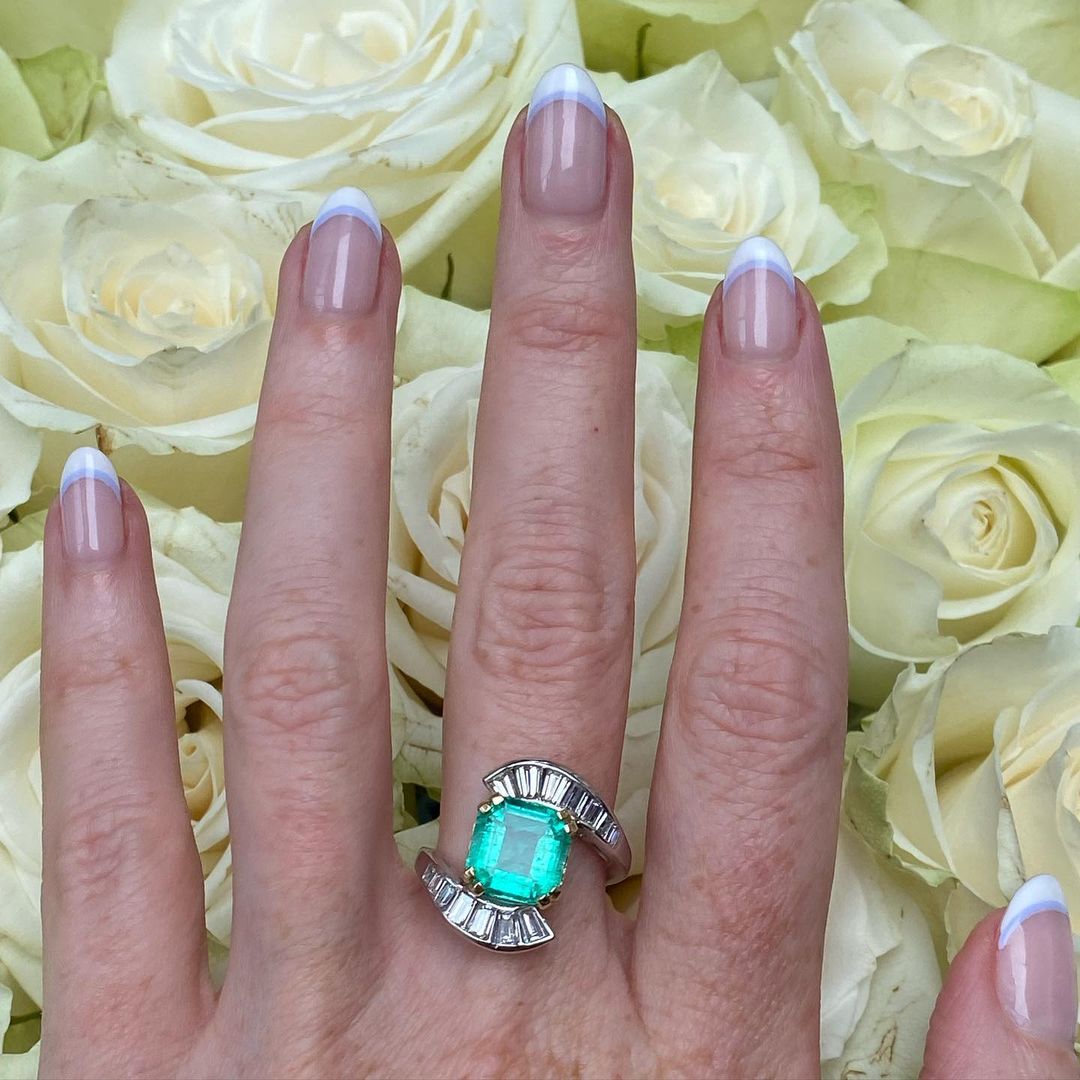 4ct Asscher Cut Emerald Sapphire Engagement Ring