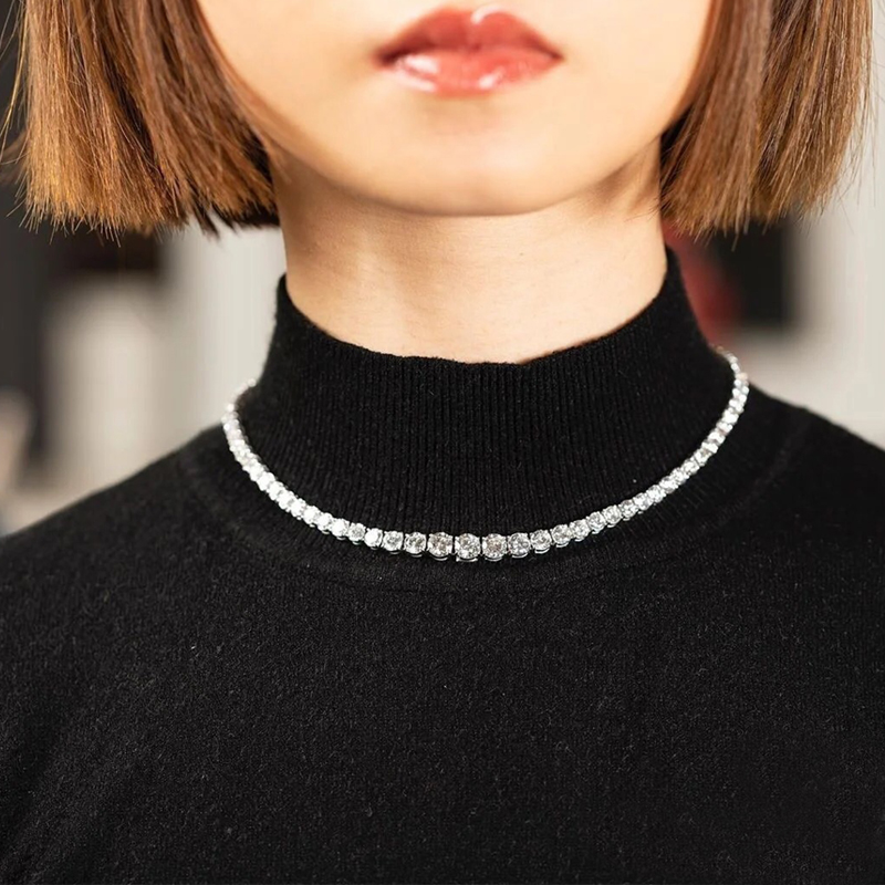 4-prong Setting Round Cut White Sapphire Tennis Necklace