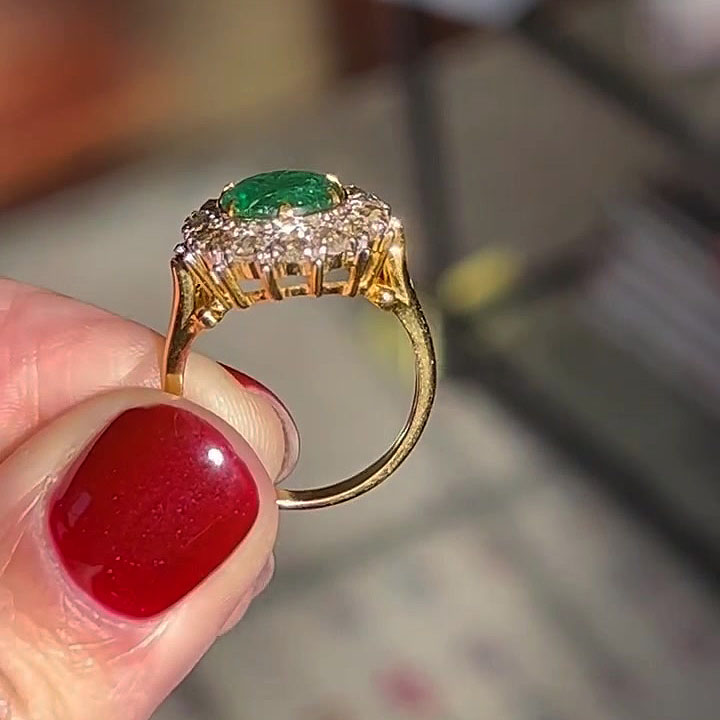 4ct Halo Oval Cut Emerald Sapphire Engagement Ring