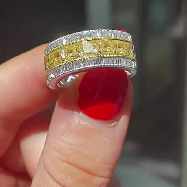 6ct Cushion Cut Yellow Sapphire Eternity Ring