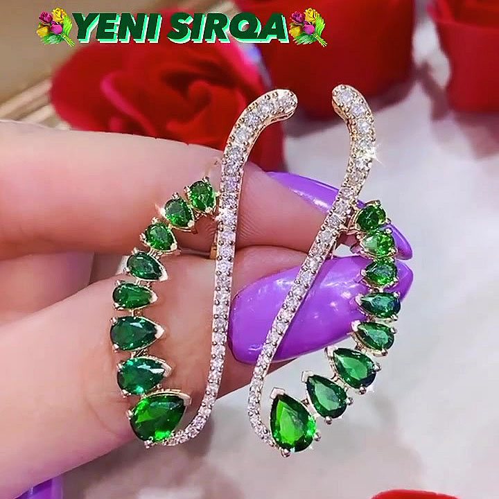 Pear Cut Emerald Sapphire Cuff Earrings