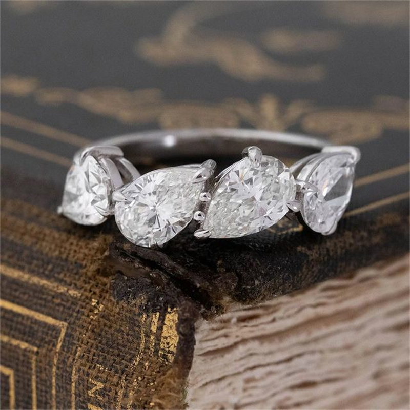 4ct Pear Cut White Sapphire Wedding Band