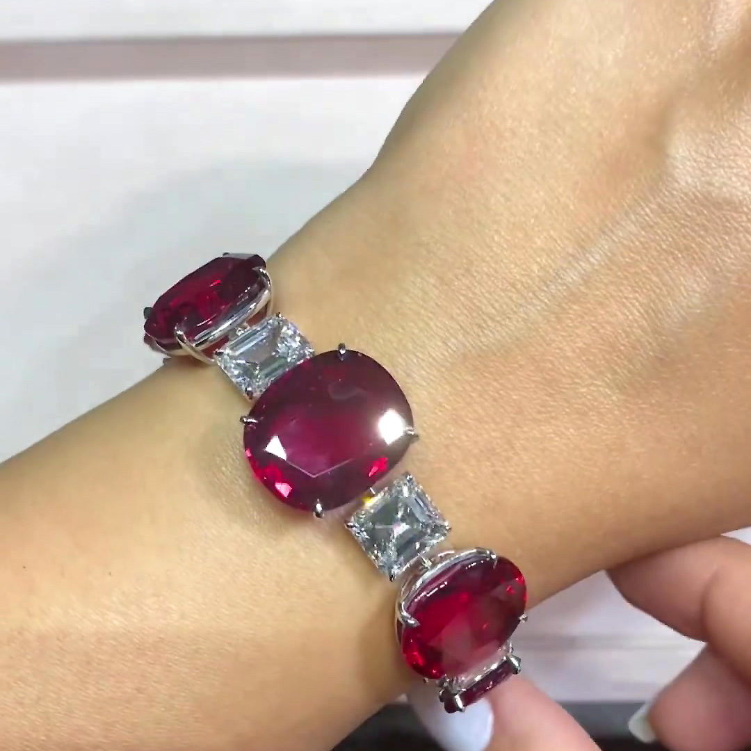 Oval&Princess Cut Ruby Sapphire Bracelet