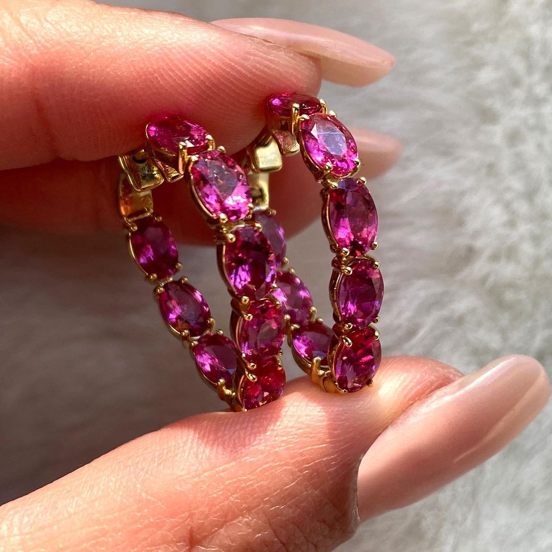 Oval Cut Ruby Sapphire Hoop Earrings