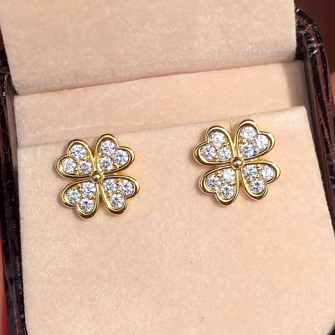 Round Cut White Leaf Clover Sapphire Stud Earrings