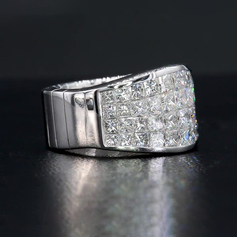 9.75ct Invisibile Setting Princess Cut White Sapphire Men's Eternity Ring