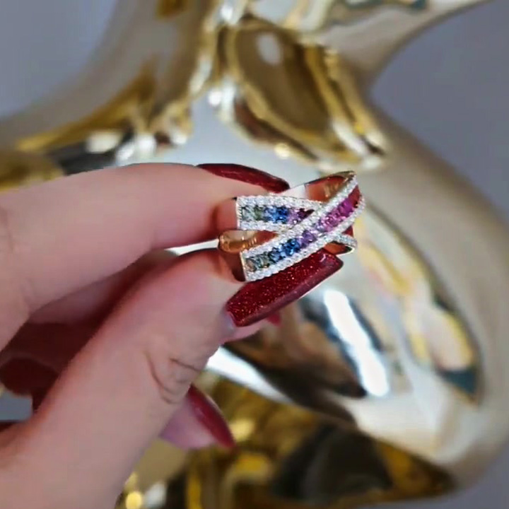 4ct Round Cut Rainbow Sapphire Eternity Ring