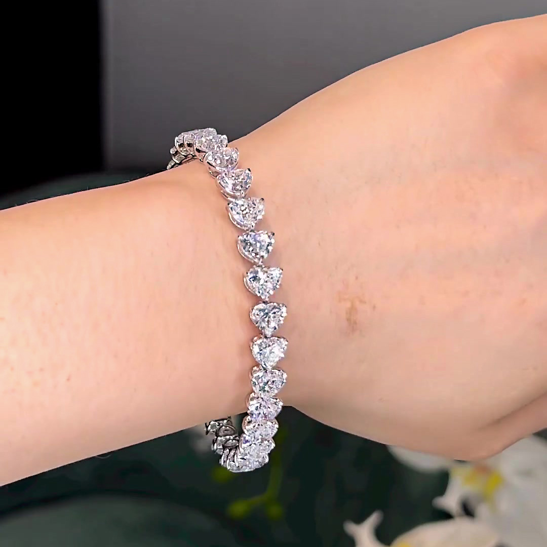 Heart Cut White Sapphire Tennis Chain Bracelet 