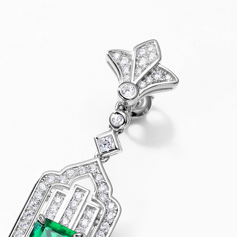 Art Deco Emerald Cut Emerald Sapphire Drop Earrings