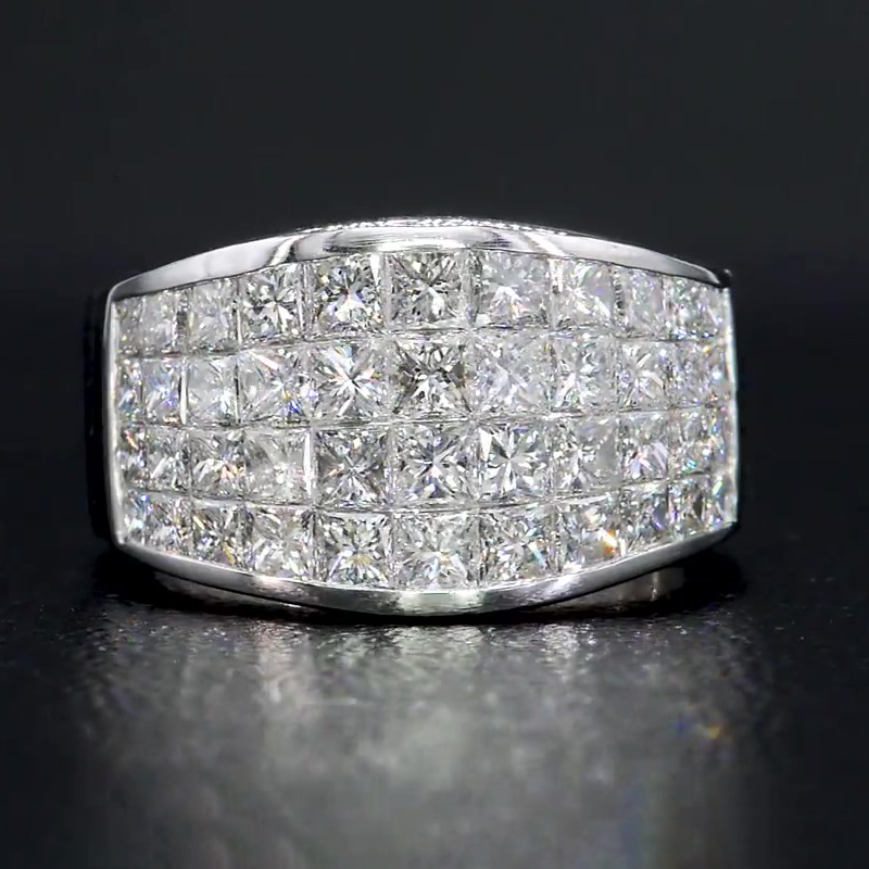 9.75ct Invisibile Setting Princess Cut White Sapphire Men's Eternity Ring