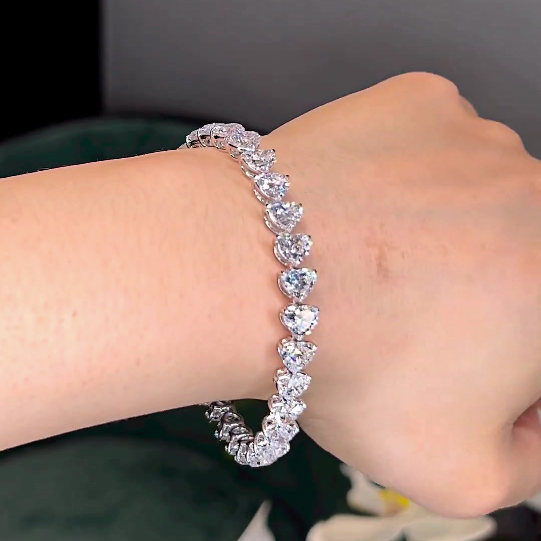 Heart Cut White Sapphire Tennis Chain Bracelet 