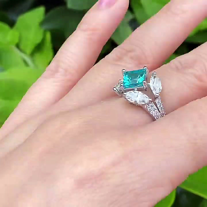 3ct Princess Cut Aquamarine Sapphire Engagement Ring