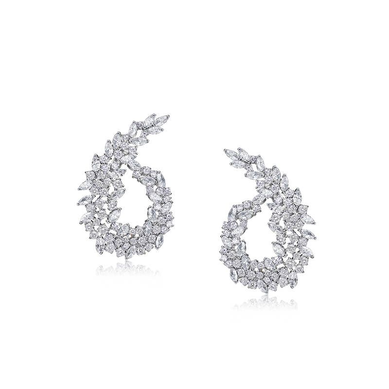 Leaf Design Marquise & Round Cut Circle Earrings In Sterling Silver