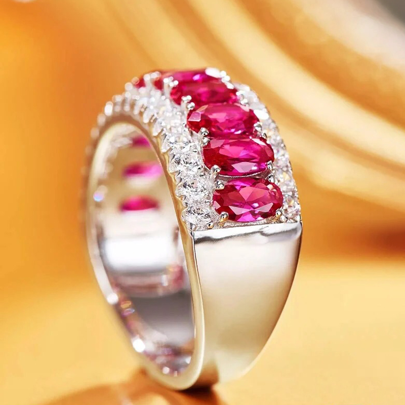5ct Oval Cut Ruby Sapphire Half Eternity Ring