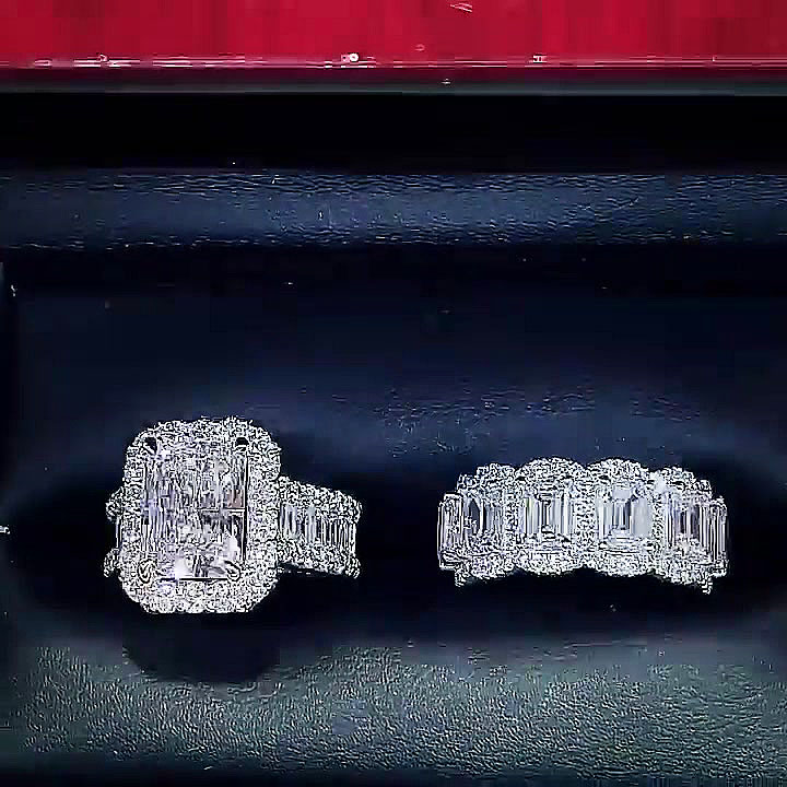 4ct Radiant Cut White Sapphire Wedding Set