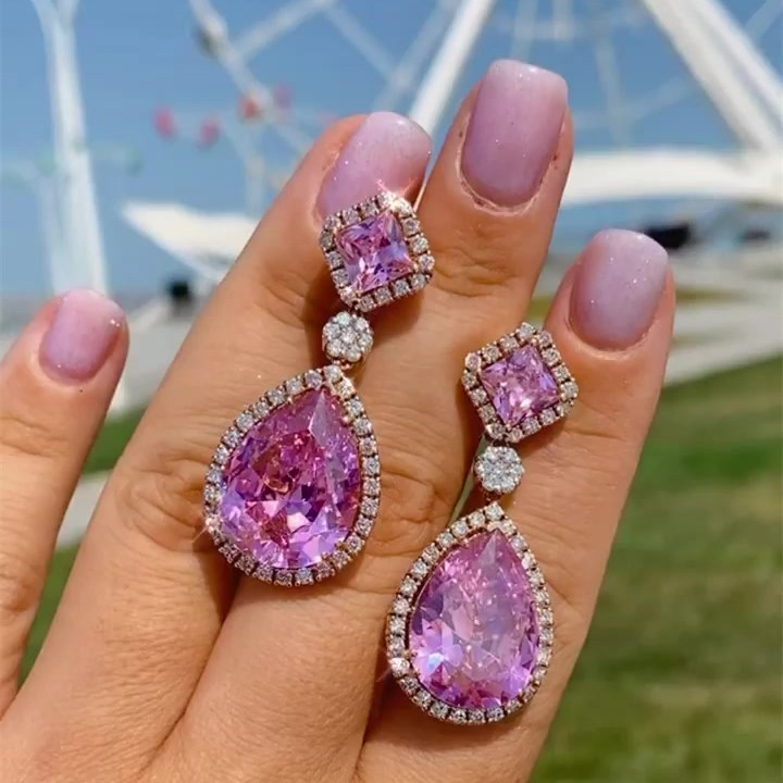 Halo Pink Sapphire Drop Earrings