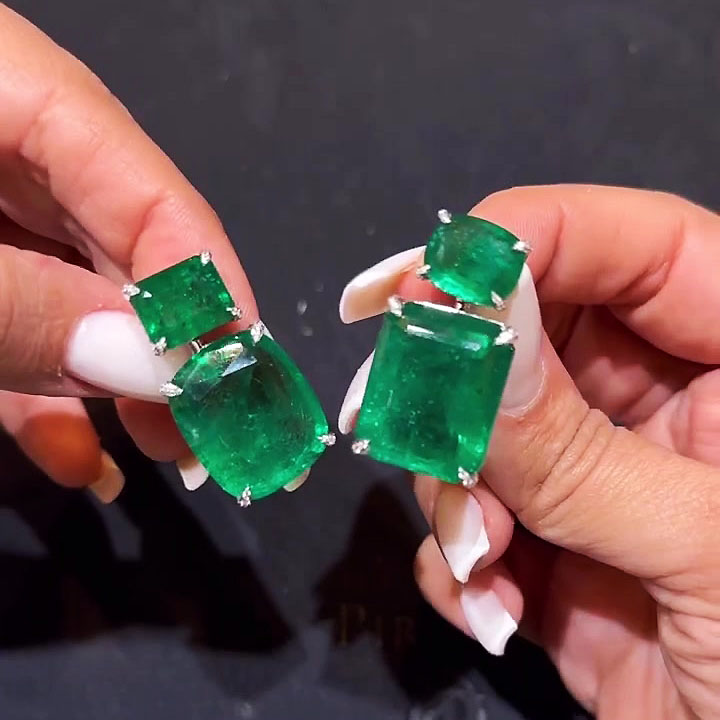 Emerald Cut Emerald Sapphire Drop Earrings