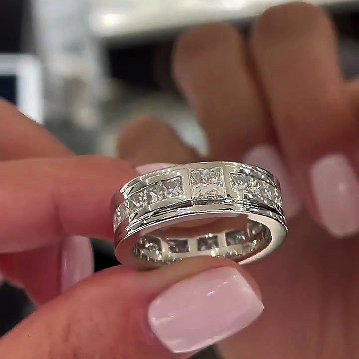 3.75ct Princess Cut White Sapphire Men's Eternity Ring