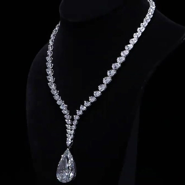 Pear Cut White Sapphire Pendant Necklace