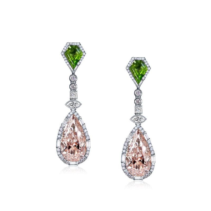 Peridot & Pink Halo Stunning Drop Earrings