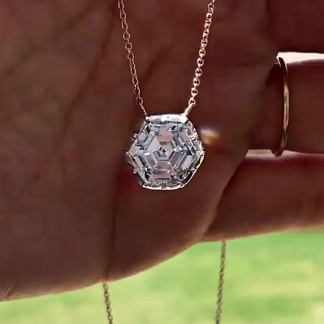 Hexagon Cut White Sapphire Pendant Necklace