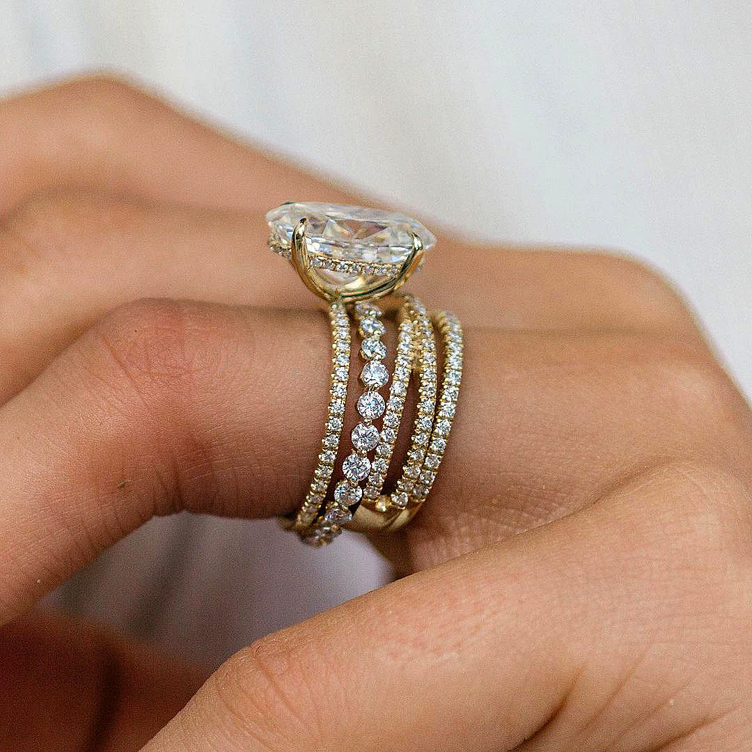 3ct Oval Cut White Sapphire Wedding Set/4pcs