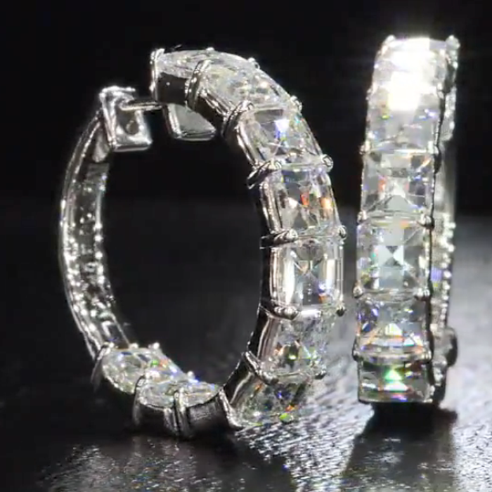 Asscher Cut White Sapphire Hoop Earrings