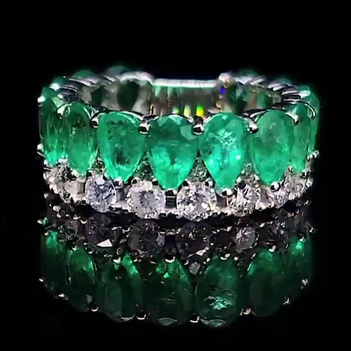 Unique 7.35ct Pear Cut Emerald Sapphire Eternity Ring