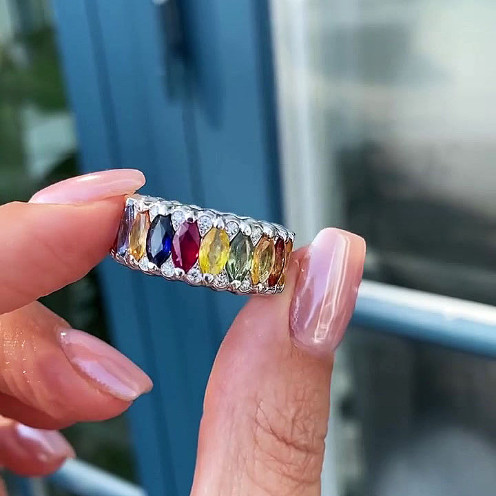 7ct Marquise Cut Rainbow Sapphire Eternity Ring