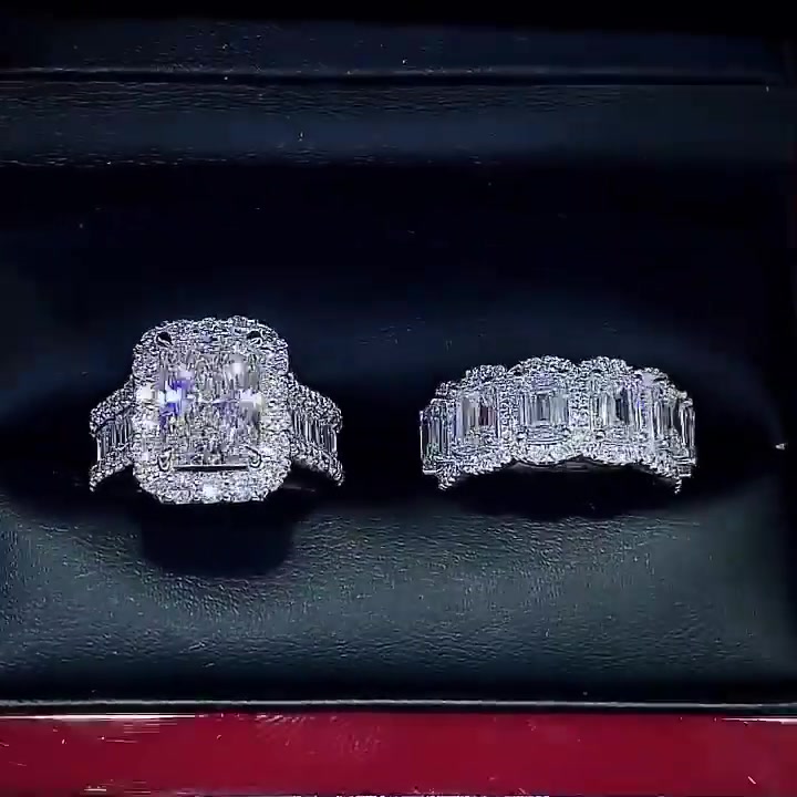 4ct Radiant Cut White Sapphire Wedding Set