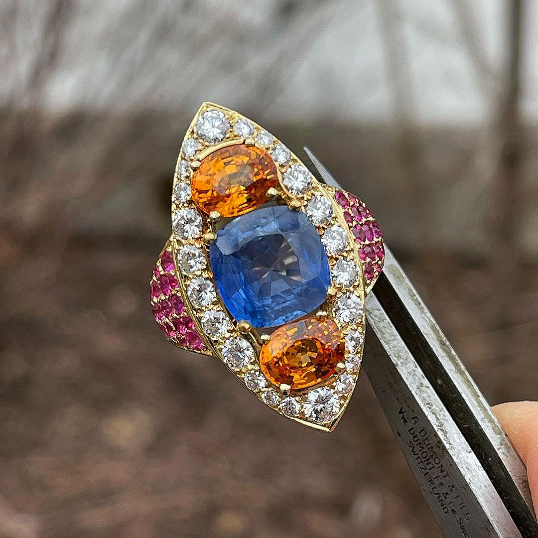 8.25ct Cushion Cut Blue Sapphire Eternity Ring