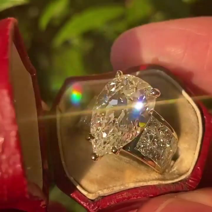 10ct Wide Shank Pear Cut White Sapphire Engagement Ring