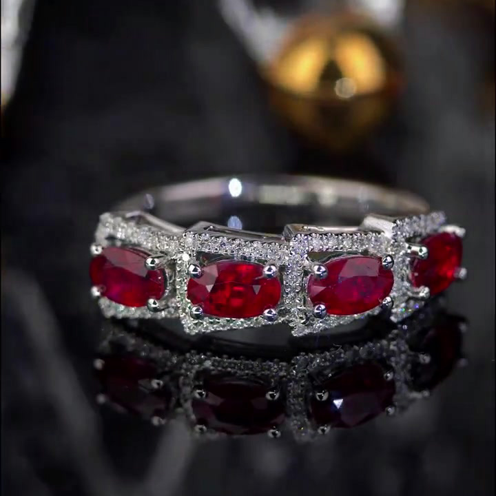 4.35ct Unique Oval Cut Ruby Sapphire Half Eternity Ring