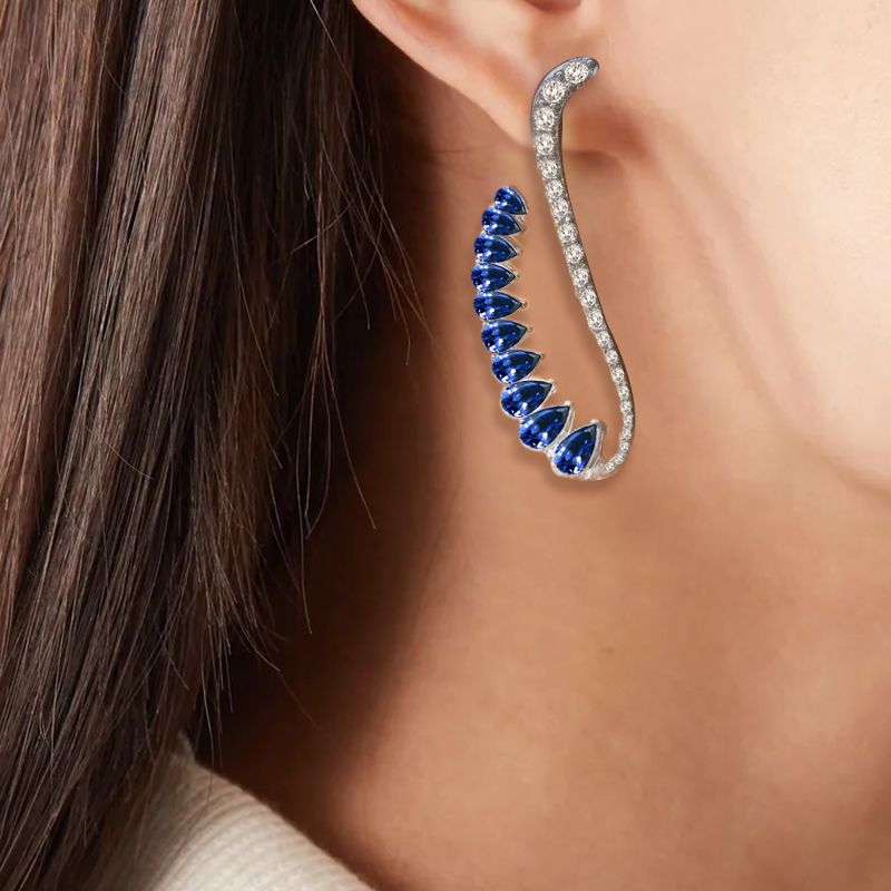 10ct Sapphire Pear Cut Cuff Earrings