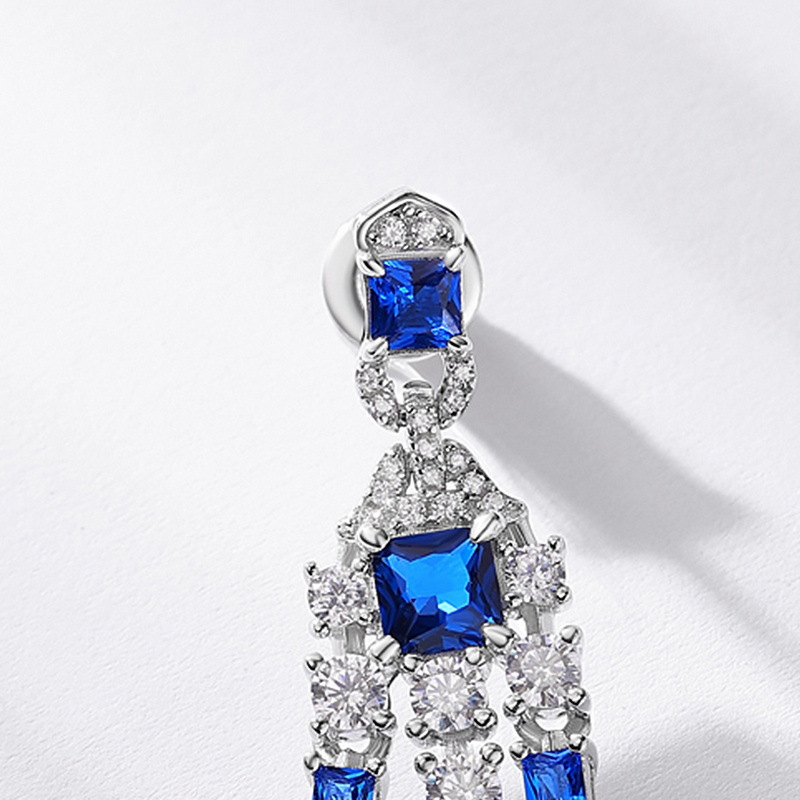 Art Design Radiant Cut Blue Sapphire Drop Earrings