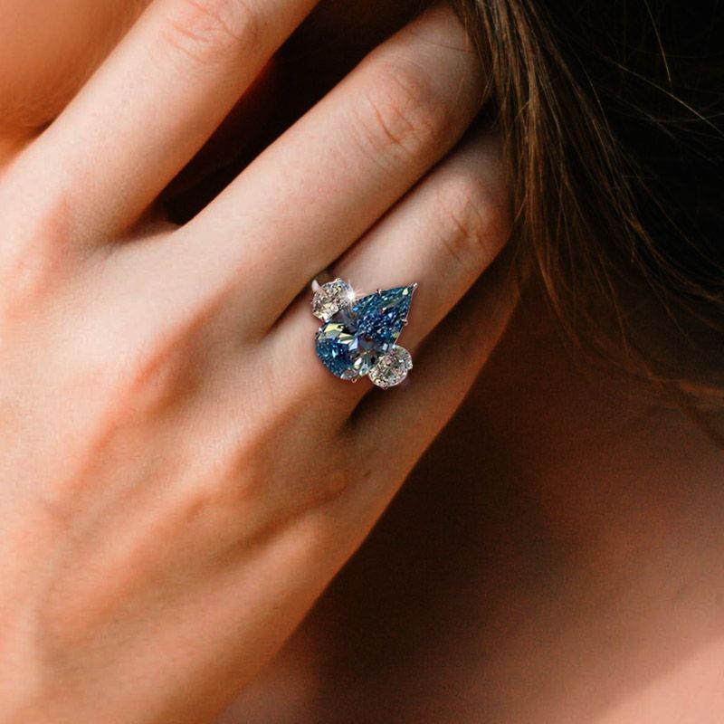 6ct Pear Cut Fancy Vivid Blue Engagement Ring