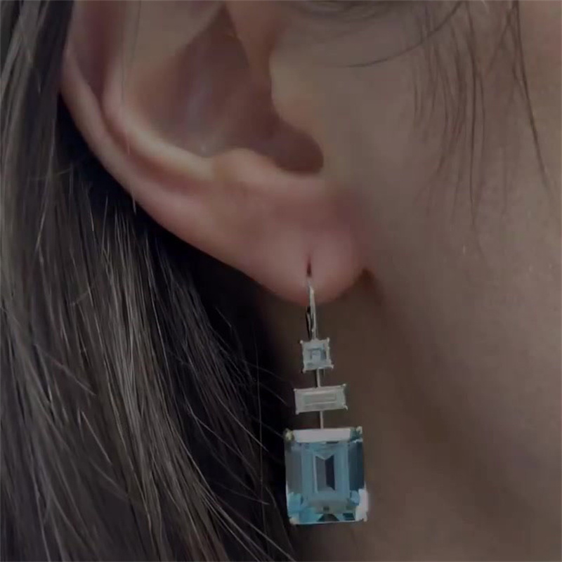4ct Emerald Cut Aquamarine Sterling Silver Earrings