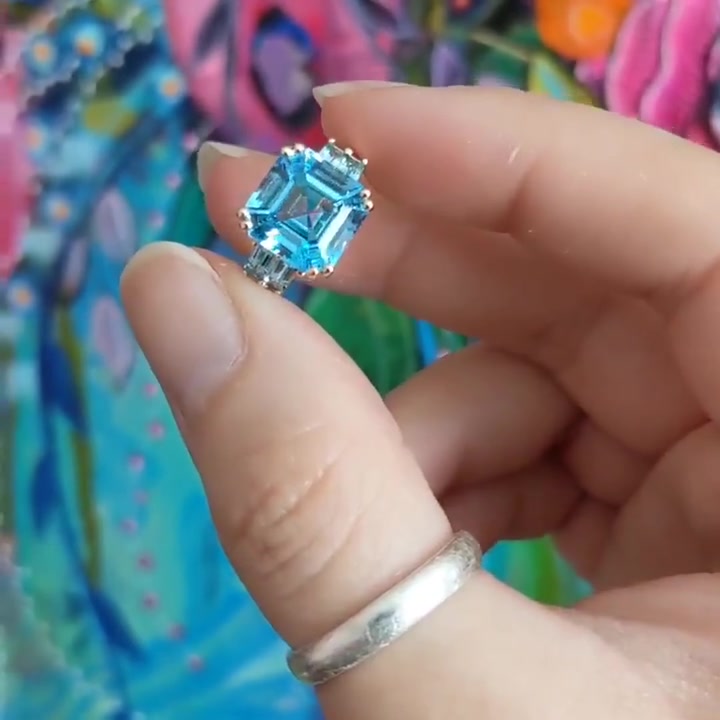 5ct Asscher Cut Aquamarine Sapphire Engagement Ring