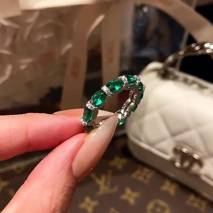 4.25ct Oval Cut Emerald Sapphire Eternity Ring