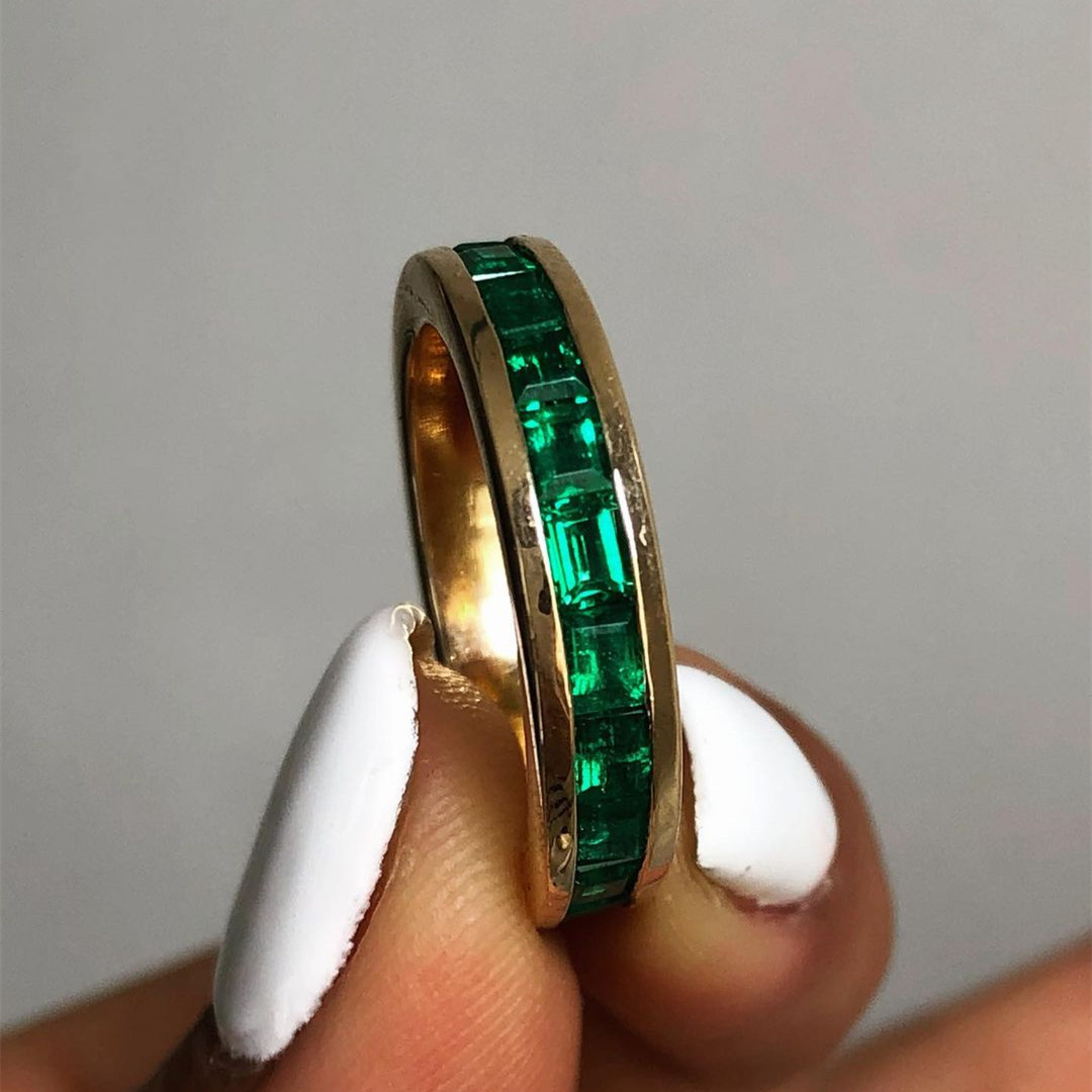 4.75ct Emerald Cut Emerald Green Wedding Band