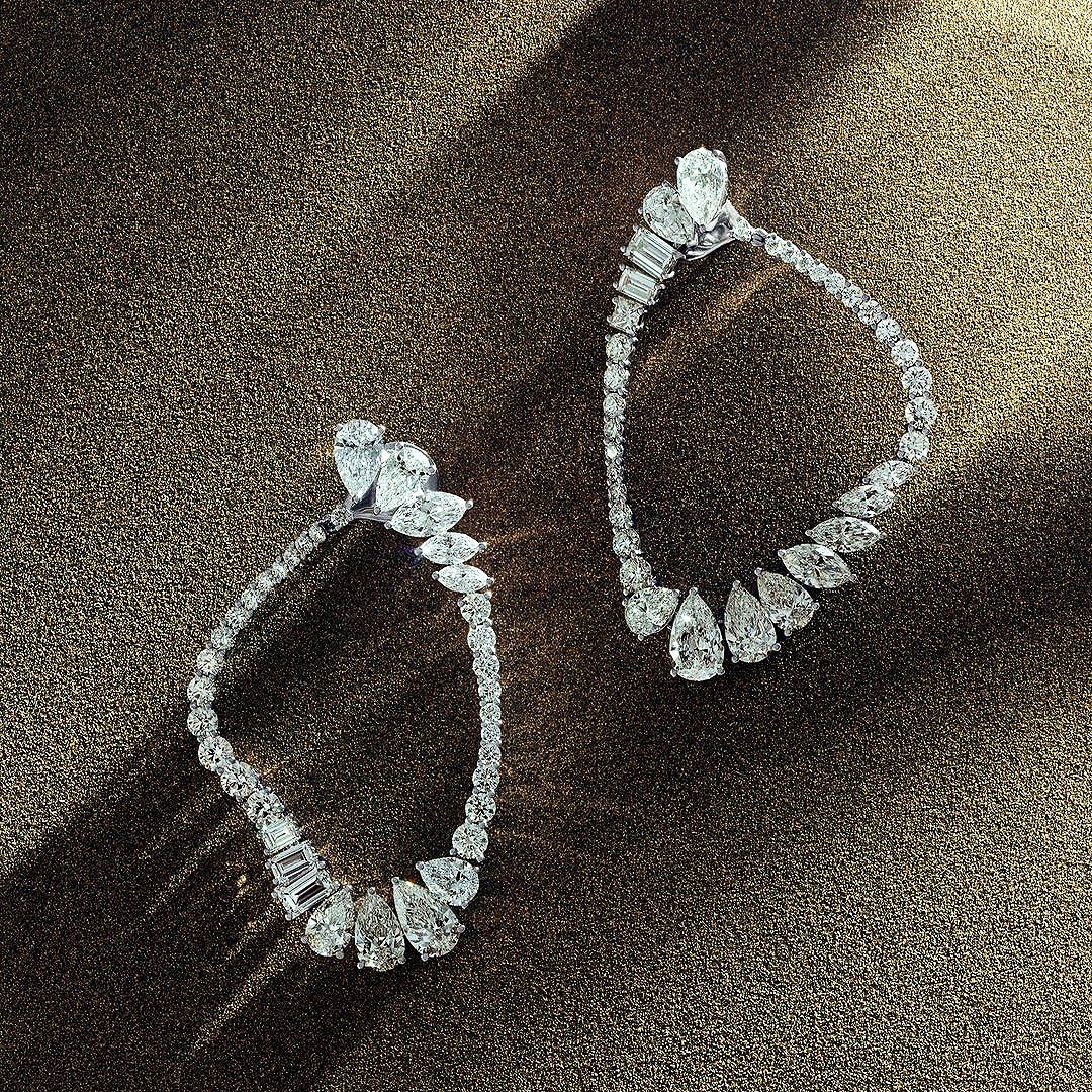 Irregular Cut White Sapphire Cuff Earrings