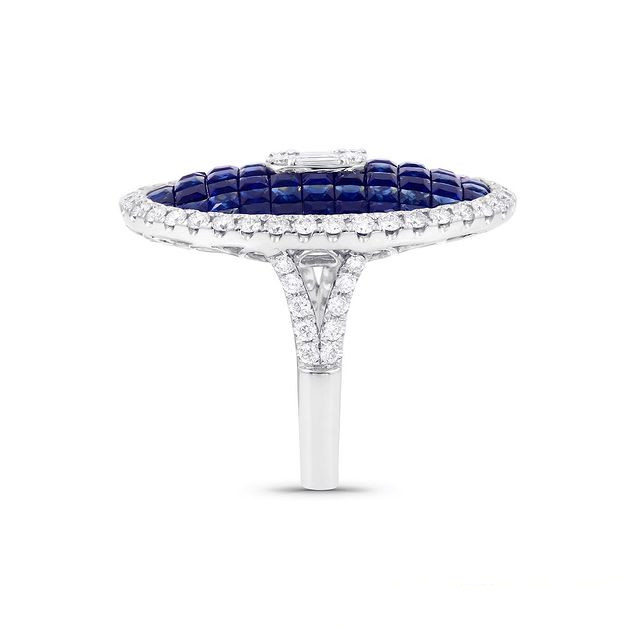 11ct Emerald Cut Blue Sapphire Cocktail Ring