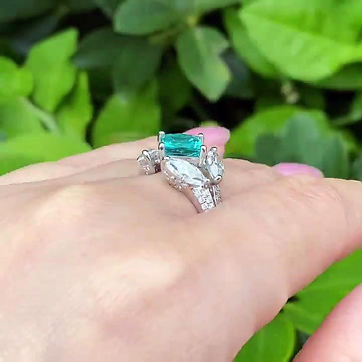 3ct Princess Cut Aquamarine Sapphire Engagement Ring