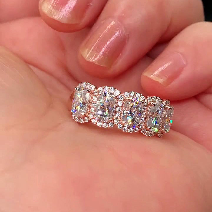 5.75ct Five-Stone Cushion Cut White Sapphire Eternity Ring