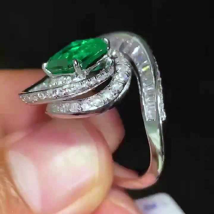 4ct Unique Emerald Cut Emerald Sapphire Engagement Ring