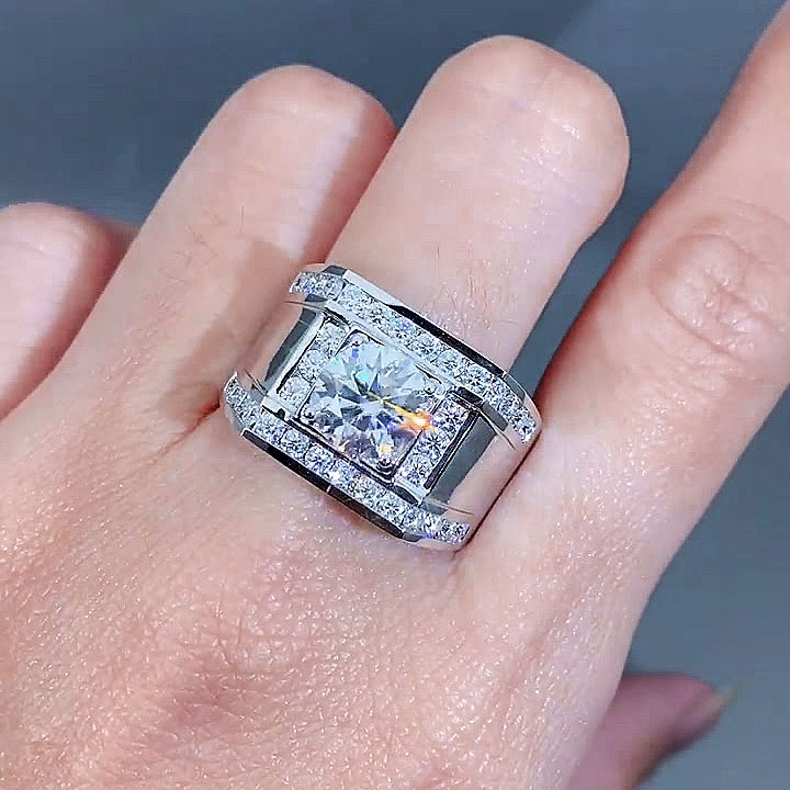 4ct Round Cut White Sapphire Men's Engagement Ring