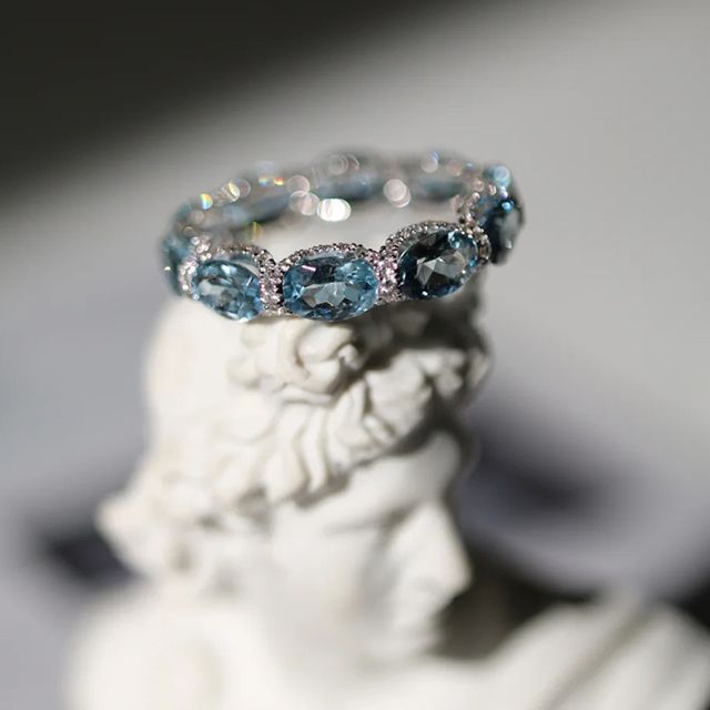 3.95ct Oval Cut Aquamarine Sapphire Eternity Wedding Band