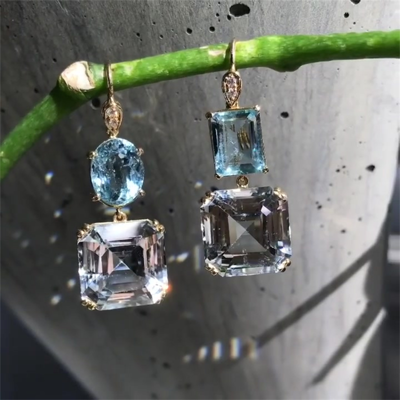 Unique Aquamarine&White Sapphire Drop Earrings